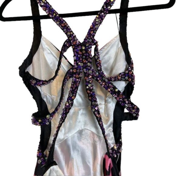 La Femme Formal Gown Sequin Strappy Animal Print Sexy Black White Pink Size 00 - Picture 6 of 16